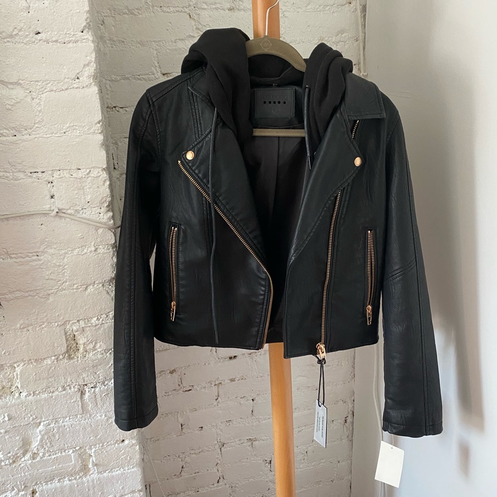 NWT Vegan Leather Jacket with Hoodie